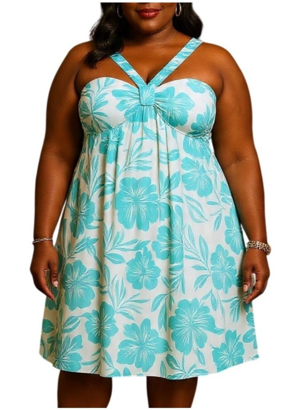 Specklers Size Large Sundress Tropical Floral White Teal Cross-Strap Summer